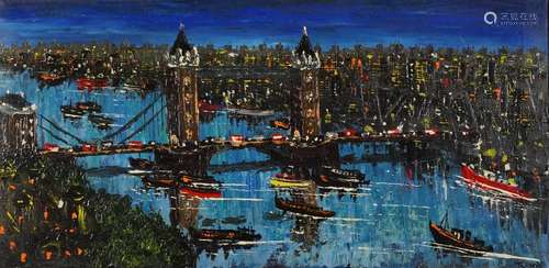 Rodrio - Panoramic skyline, London Bridge, Impressionist oil...