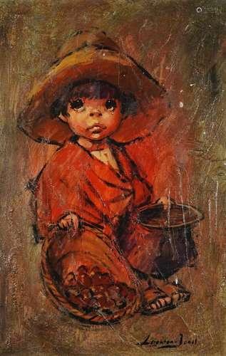 Barry Leighton-Jones - Seated child wearing a hat, Impressio...