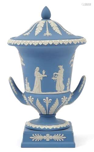 Wedgwood Jasperware campana urn vase and cover with twin han...