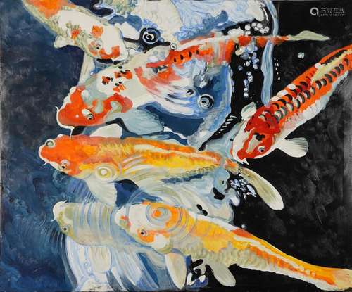 Clive Fredriksson 2023 - Koi carp, oil on canvas, unframed, ...