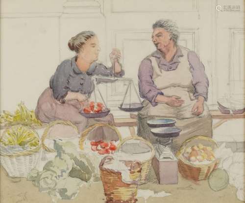 Diana Low - Spanish street sellers, 20th century watercolour...