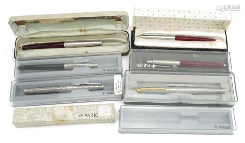 Six boxed Vintage Parker pens and two empty boxes : For furt...