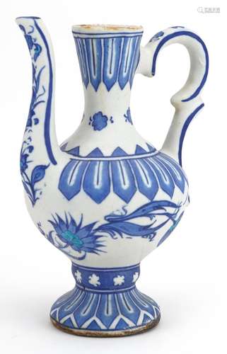 Turkish Ottoman pottery ewer hand painted with flowers, 20.5...