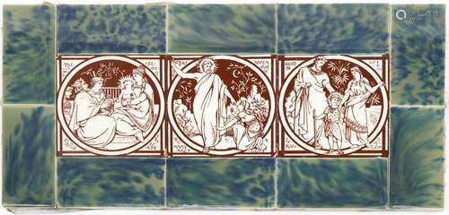 Arts & Crafts tile panel including three designed by Joh...