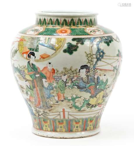 Chinese porcelain baluster jar hand painted in the famille v...