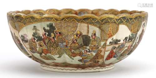 Japanese Satsuma pottery bowl hand painted with figures, cha...