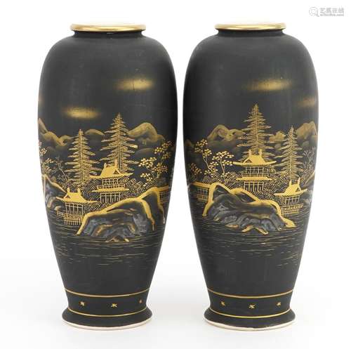 Pair of Japanese Satsuma pottery vases hand painted and gild...