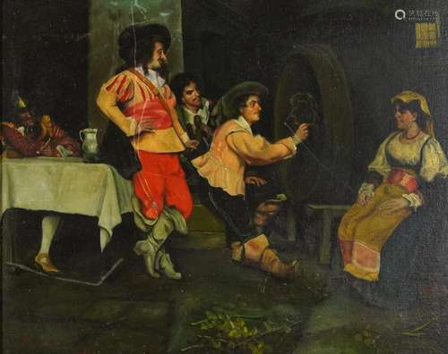 Tavern scene with Cavaliers, Old Master style oil on board, ...