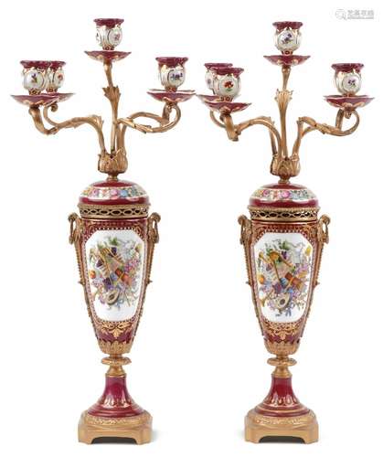 Manner of Sevres, pair of continental porcelain five branch ...