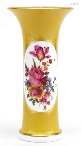 Caverswall yellow ground porcelain trumpet vase hand painted...