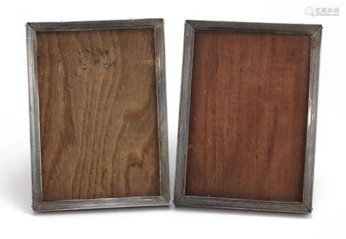 Pair rectangular silver easel photo frames with oak backs, J...