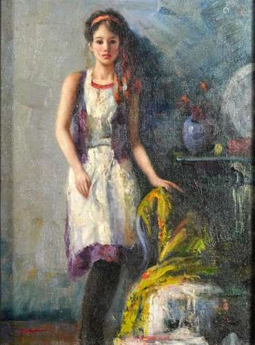 Manner of Pino Daeni - Female beside flowers, Italian school...