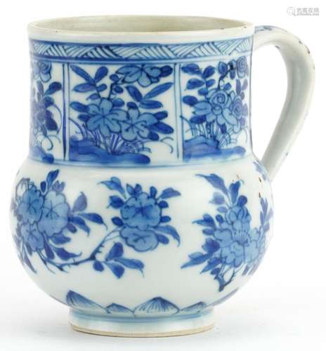 Chinese blue and white porcelain handled cup hand painted wi...