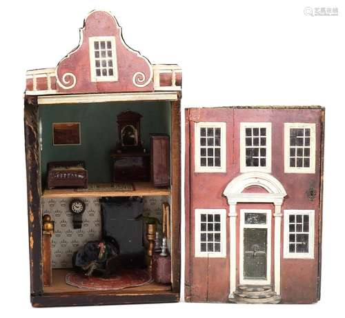 Pine dolls house diorama in the form of a Georgian house, 13...