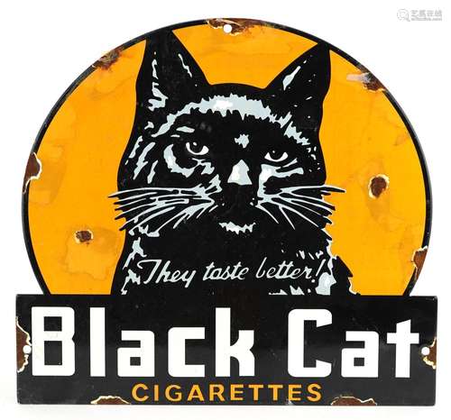 Black Cat Cigarettes enamel advertising sign, 30.5cm wide : ...