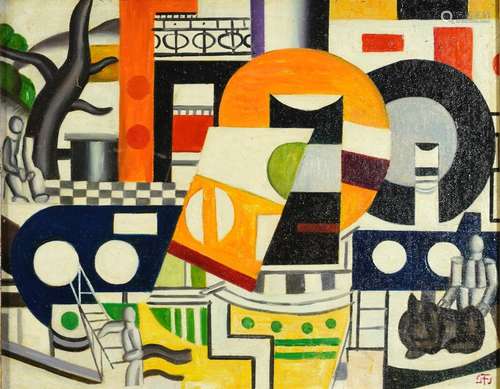 Manner of Fernand Leger - Surreal composition, figures and g...