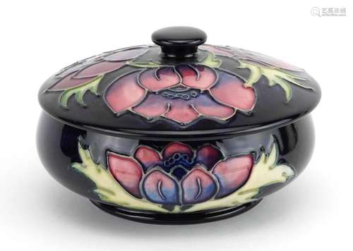 Moorcroft Pottery bowl and cover hand painted in the Anemone...