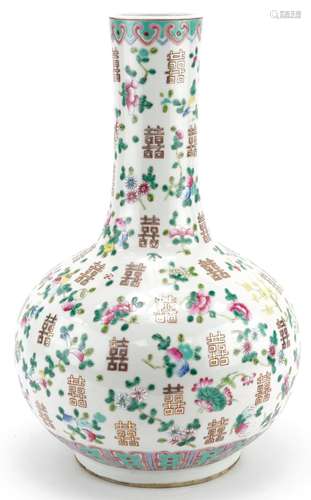 Large Chinese porcelain vase hand painted in the famille ros...