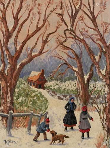 Manner of Harry Leslie Hoffman - Winter scene with children ...