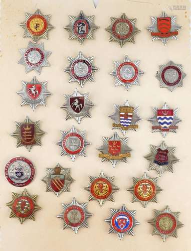 Vintage enamel Fire Brigade badges including Bedfordshire Fi...