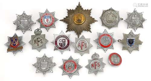 Vintage Fire Brigade badges, some with enamel, including Sur...