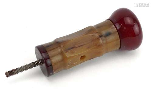 Faux horn walking stick handle with cherry amber coloured mo...