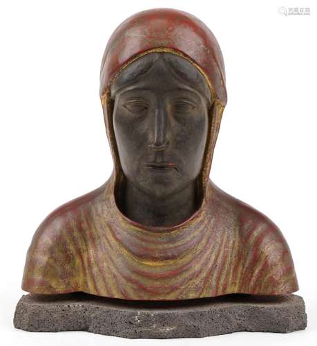 Gilt and lacquered style stylised bust of Madonna, 29cm high...