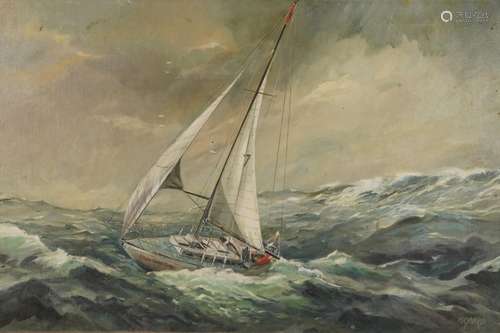 Maynard - Sailing boat at sea, oil on board, mounted and fra...