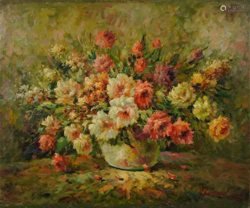 Still life flowers in a vase, French school Impressionist oi...