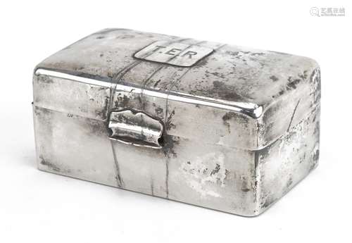 Grey & Co, George V rectangular silver box with hinged l...