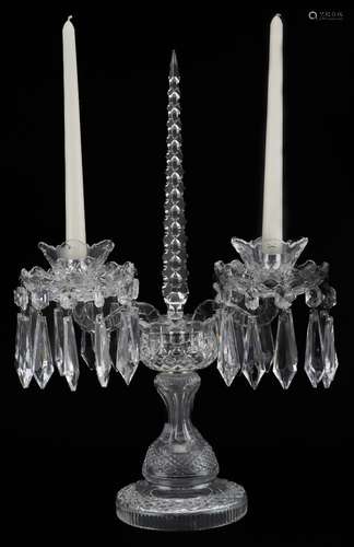 Waterford Crystal two branch lustre candelabra, 49cm high : ...