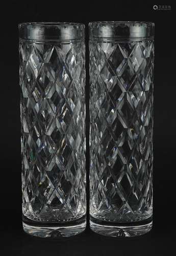 Pair of Stewart Crystal cylindrical vases, each 25.5cm high ...