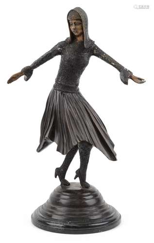 Large patinated bronze study of an Art Deco dancer raised on...