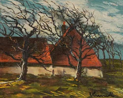 Manner of Maurice Vlaminck - Rustic landscape with windswept...