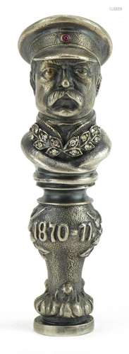 Silver desk seal in the form of a Russian officer in uniform...