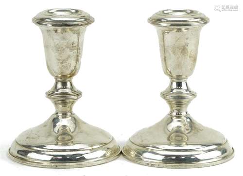 Pair of Towle sterling silver circular base candlesticks, 11...