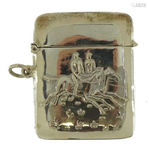 Silver vesta case embossed with two figures on horseback 4.7...