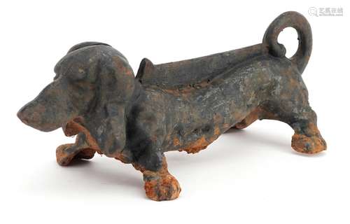 Victorian cast iron Dachshund boot scraper doorstop, 35cm in...