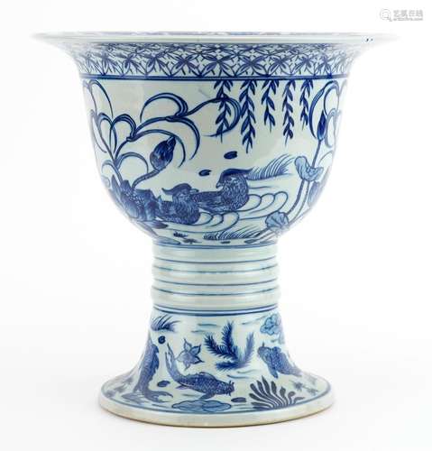 Chinese blue and white porcelain stem bowl hand painted with...