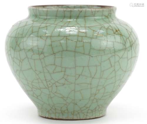 Chinese porcelain Ge ware type vase having a green crackle g...