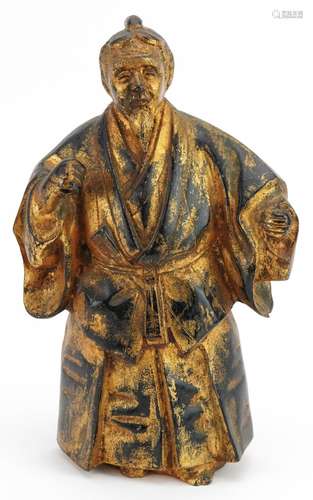 Chinese partially gilt bronze figure of a warrior, 27cm high...