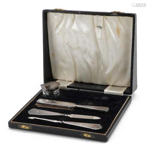 William Adams Ltd, George VI silver four piece vanity set wi...