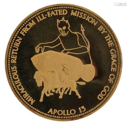 22ct gold Apollo 13 Rescue from Space medallion with case, c...