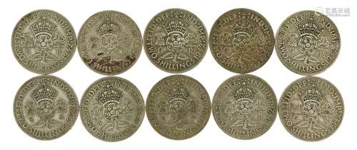 Ten George VI two shillings, 1942, 111.5g : For further info...