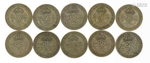 Ten George VI two shillings, 1940, 41, 43, 111g : For furthe...