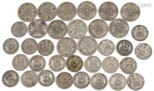 Collection of George V pre 1947 British florins and shilling...