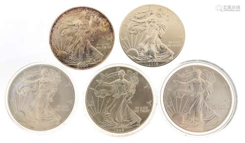 Five United States of America one ounce fine silver Liberty ...