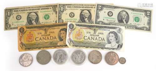 American and Canadian coinage and banknotes, some silver inc...