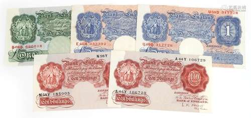 Four Bank of England banknotes including two K O Peppiatt Em...