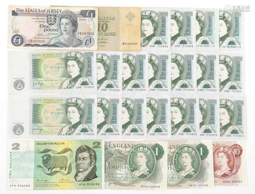 British and world banknotes including several consecutive ru...